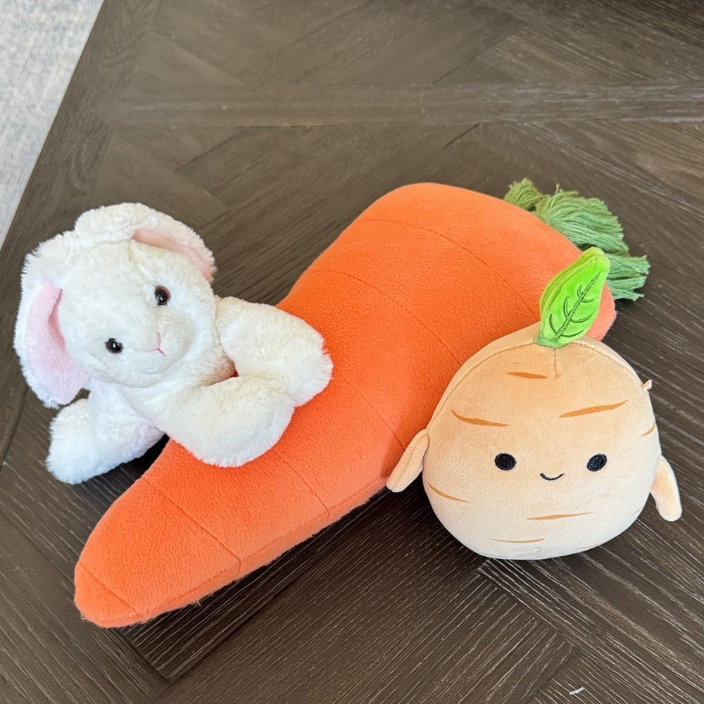 Easter Bunny & Carrot Plush Set | Toddler Spring Stuffed Animal Basket Gift